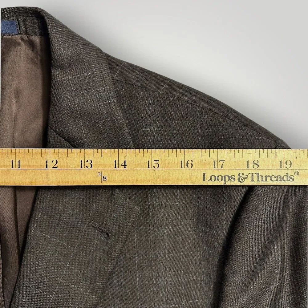 ABBOUD LORO PIANA 130*S Wool Mens Blazer Sport Coat Suit Jacket 44R Brown Plaid